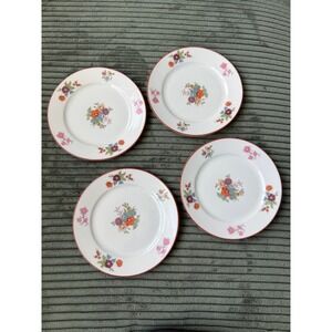 VTG Thomas Bavaria Four Floral Pattern Red Trim Appetizer Plate Grandmillennial